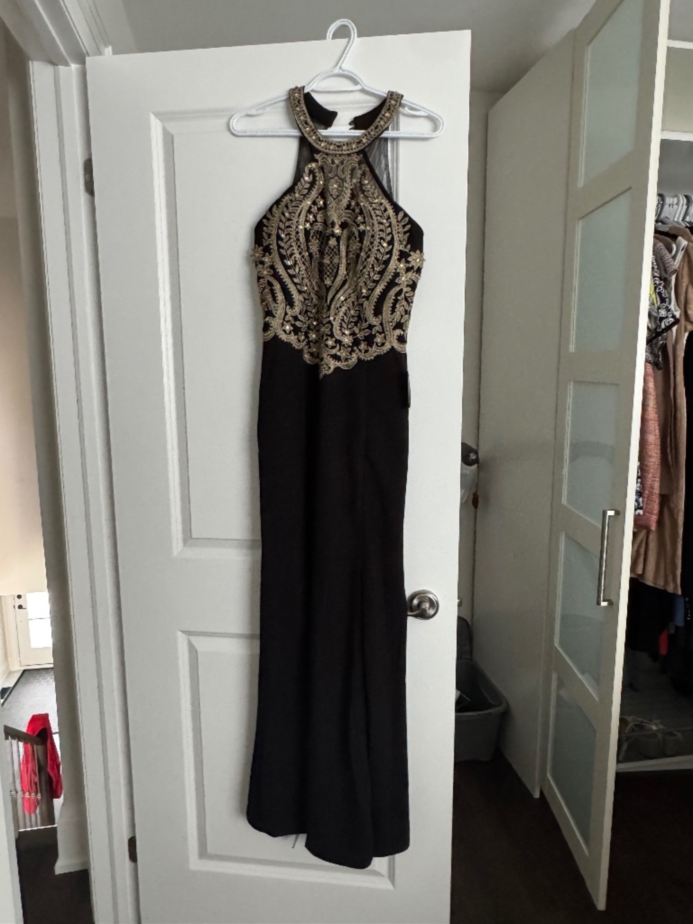 Halter black gown with gold detailing
